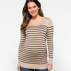 Tan and black striped maternity sweater